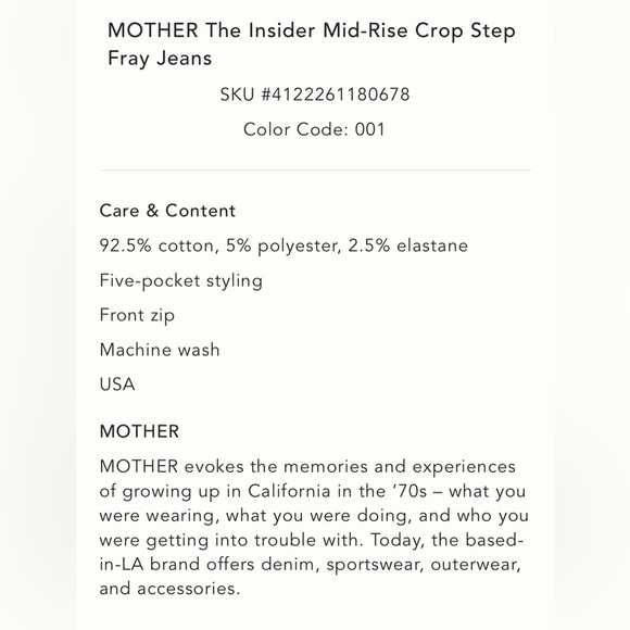 MOTHER The Insider Crop Step Fray Jeans Size 32 NWT - Picture 4 of 13